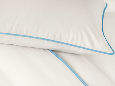 White with Sky Blue Piping